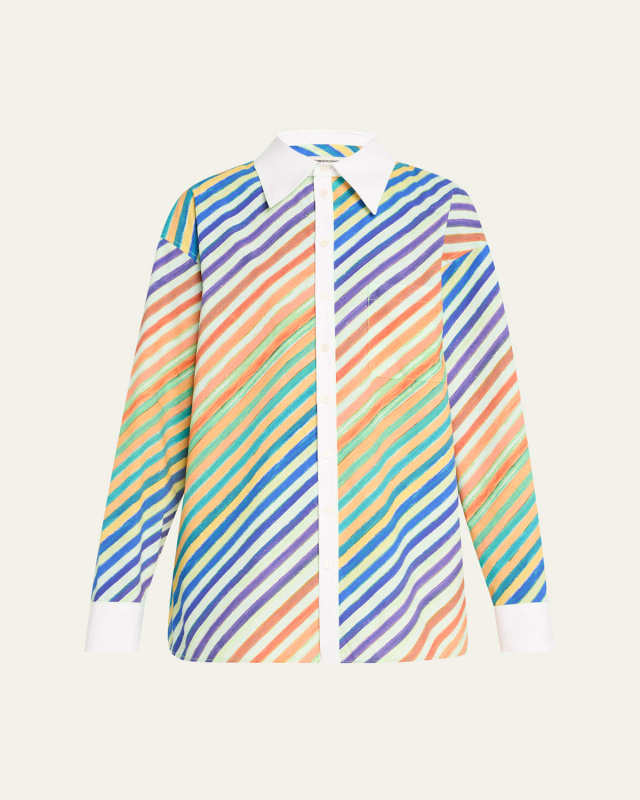 Striped Bias Button-Down Shirt